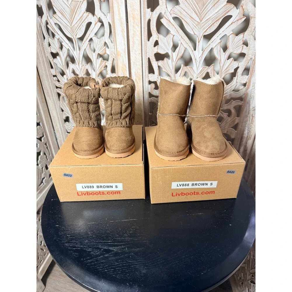 Livboots Kids Brown Suede Faux Fur Winter Boots LV888 LV889 Small S